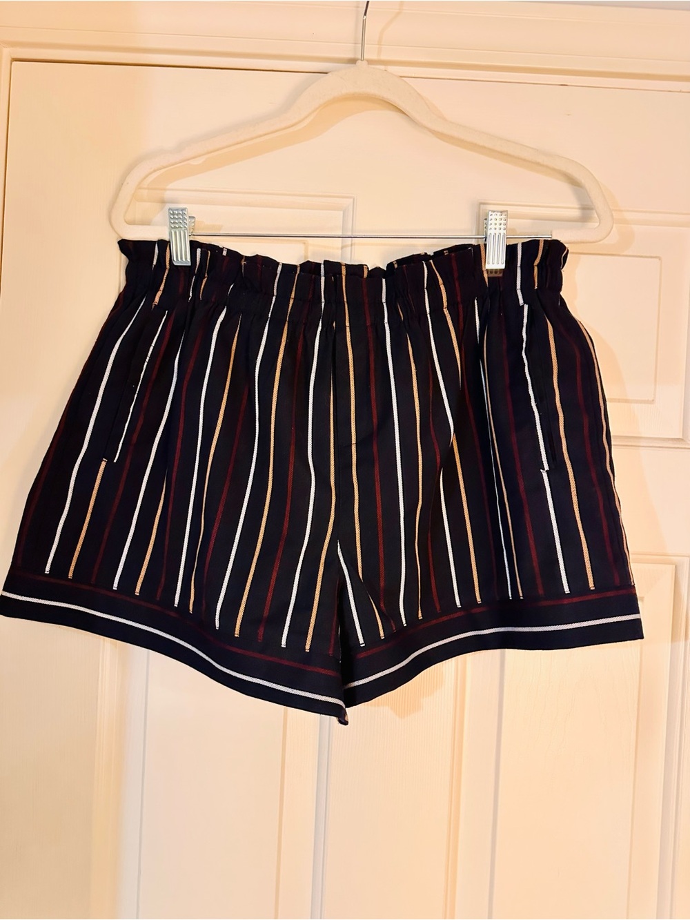 Anthropologie Harlyn navy vertical Striped paperbag-Waist Women's Shorts - Picture 8 of 12